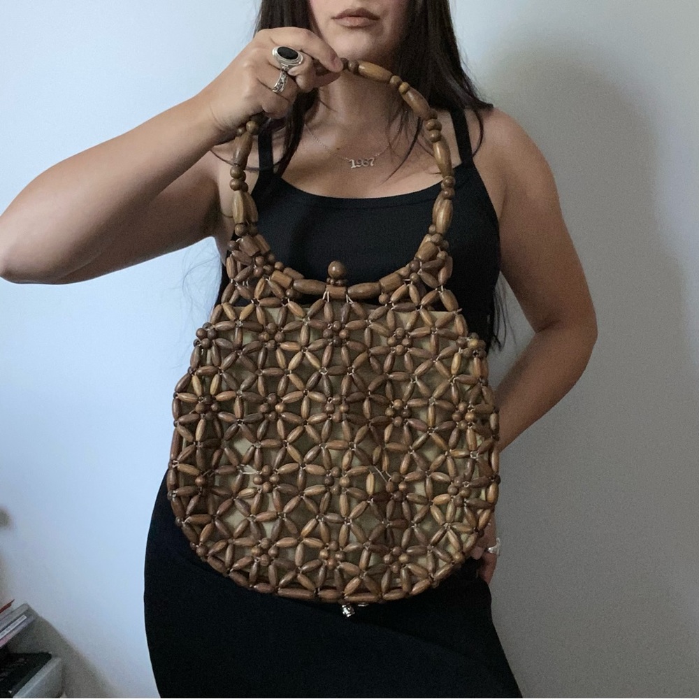 Vintage 70s wooden beaded handbag